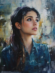 Portret samotnej kobiety, malarstwo olejne, dekoracja generative ai 