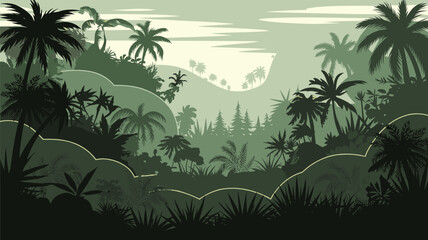 Tropical Jungle Rainforest Silhouette Landscape