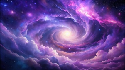 Swirling clouds of purple gas and dust in a vibrant starry night sky, starry night sky, astronomy, swirling clouds