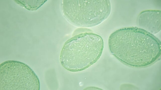 Microscopic view of translucent cells in motion