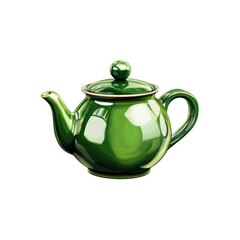 Glossy Green Teapot, Isolated on Transparent background