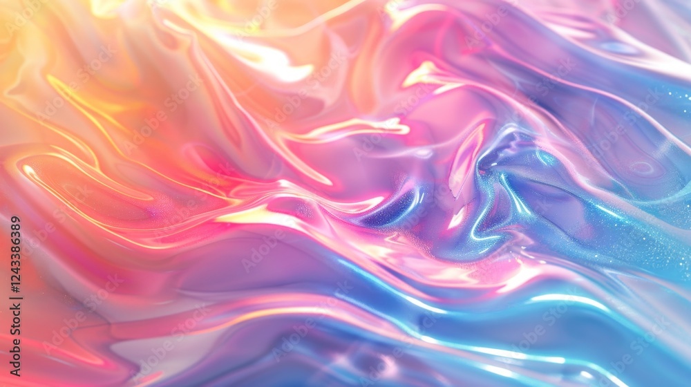Poster vibrant iridescent gradient patterns create an abstract background with fluid textures and soft ligh