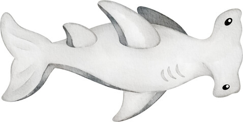 watercolor hammerhead shark