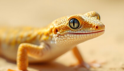 Obraz premium Close Up Yellow Gecko Reptile Desert Habitat