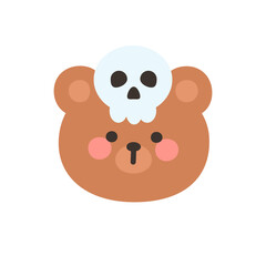 Korean Style Bear Head Cartoon with White Skull Mask on Forehead