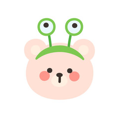 Korean Style Bear Head Cartoon with Green Alien Eyes Headband