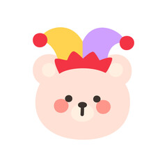 Korean Style Bear Head Cartoon with Jester Hat