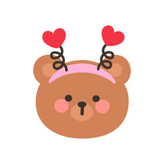 Korean Style Bear Head Cartoon with Heart Headband