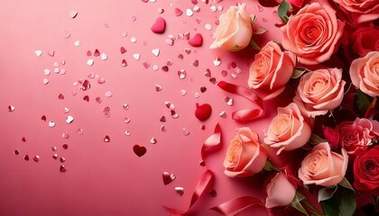 A beautifully arranged flat lay of fresh roses background