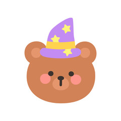 Korean Style Bear Head Cartoon with Wizard Hat
