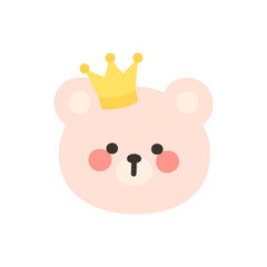 Korean Style Bear Head Cartoon with Golden Crown