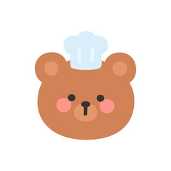 Korean Style Bear Head Cartoon with White Toque Chef Hat