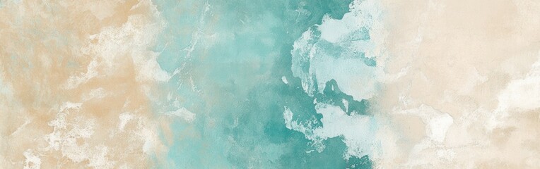 Soothing blend of teal aquamarine and sandy hues creates a tranquil coastal atmosphere