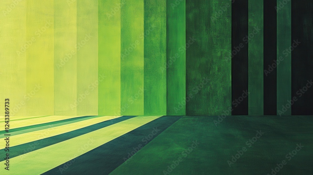 Poster Sleek striped pattern transitions through shades of deep green creating a modern, abstract design