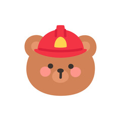 Korean Style Bear Head Cartoon with Red Firefighter Helmet
