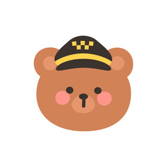 Korean Style Bear Head Cartoon with Black Taxi Driver Cap