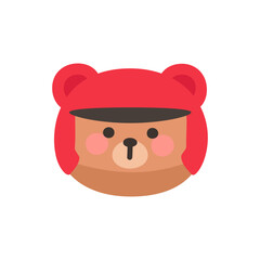 Korean Style Bear Head Cartoon with Red Baseball Helmet