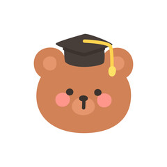 Korean Style Bear Head Cartoon with Black Graduation Cap
