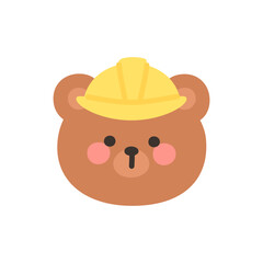 Korean Style Bear Head Cartoon with Yellow Construction Helmet