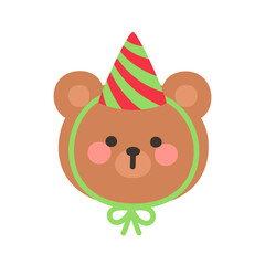 Korean Style Bear Head Cartoon with Green and Red Party Cone Hat