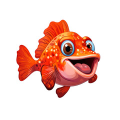 Fototapeta premium Cheerful Cartoon Rockfish Vibrant Orange Fish Character Illustration