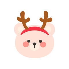 Korean Style Bear Head Cartoon with Reindeer Antler Headband