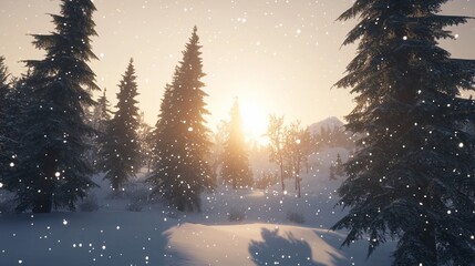 Fototapeta premium Snowy Mountain Sunset: Winter Wonderland Serenity