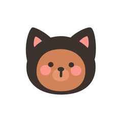 Korean Style Bear Head Cartoon with Black Cat Ears Halloween Costume Vector Illustration