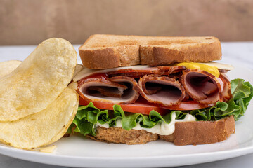 toasted ham sandwich  with potato chips