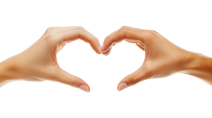 Hands forming heart shape studio close-up concept isolated on transparent background