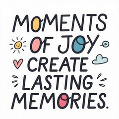 Inspiring quotes about self care and joy in a whimsical neon pastel style with quirky lettering and cheerful elements