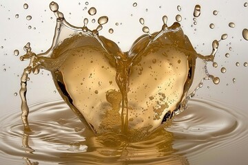 A splash resembling a heart shape in a golden liquid, creating an artistic and romantic visual effect.