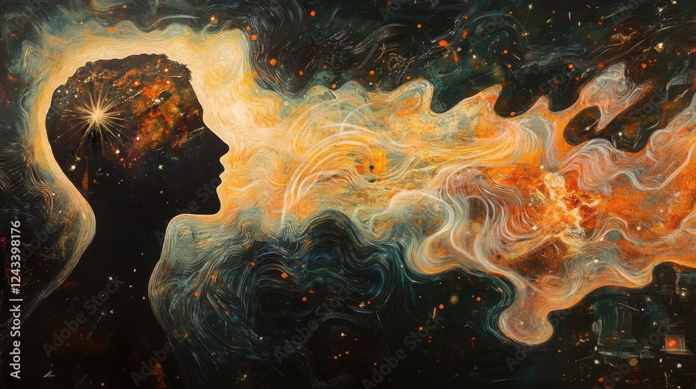 Aufkleber mystical profile of a man filled with cosmic elements capturing the essence of creativity and imagin