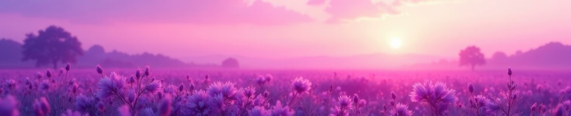 Fototapeta premium Soft light purple hue on a serene summer landscape, subtle gradient, gentle sunset, soothing backdrop