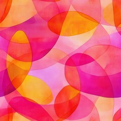 Obraz premium Dynamic doodle watercolor design featuring vibrant pink, orange, and yellow shapes in varied transparency and flow