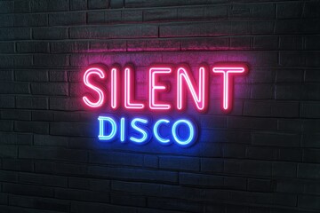 Obraz premium Colorful neon sign for silent disco party inviting excitement in urban nightlife