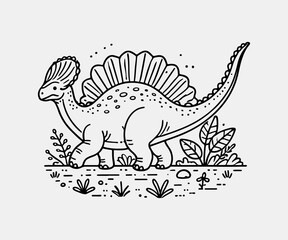 Dinosaur coloring page for children and adults. Vector outline illustration.