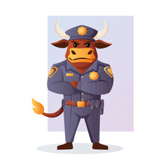 Cartoon bull police officer in uniform vector illustration