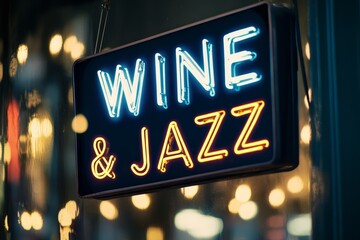 Enjoying a lively evening of wine and jazz in a vibrant neon-lit venue with captivating ambiance