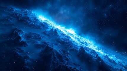 Fototapeta premium Ethereal Cosmic Landscape with Blue Nebula and Starry Background