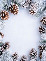 Snow Covered Pine Cones and Branches Winter Frame