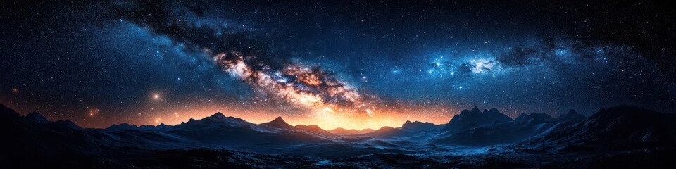 Fototapeta premium Milky Way Starry Night Sky Surreal Space Background with Glowing Stars and Deep Indigo Universe