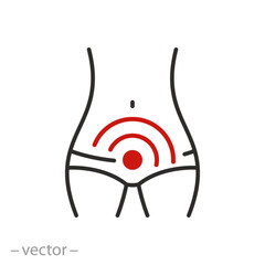 cystitis icon, groin ache, urinary incontinence, bladder disease, thin line symbol - editable stroke vector illustration