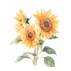 Fototapeta premium Beautiful watercolor illustration with sunflowers on a white background