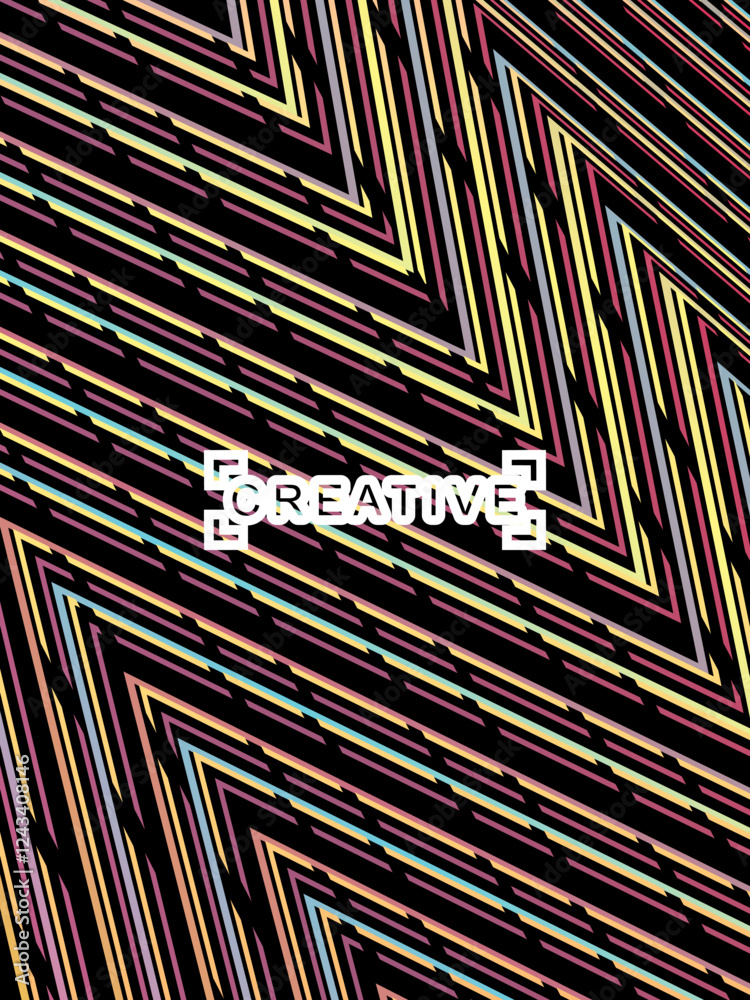 Fototapete futuristic abstract technology shining rainbow light lines on modern line pattern black background. 