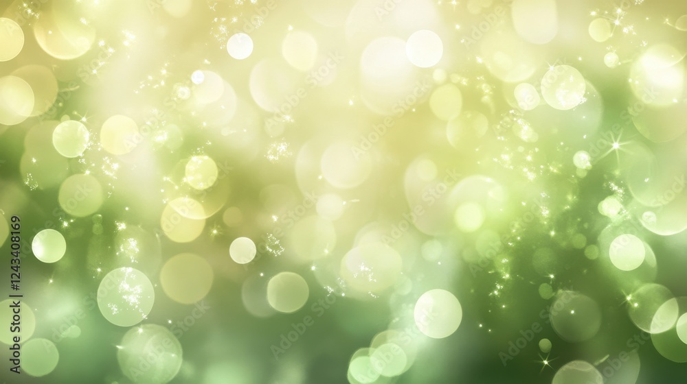 Aufkleber Bokeh lights in subtle moss green and muted beige create a serene atmosphere reminiscent of calm nature settings