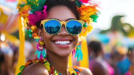 Festive attendee showcases vibrant colors and joyful spirit at lively outdoor celebration under the sun