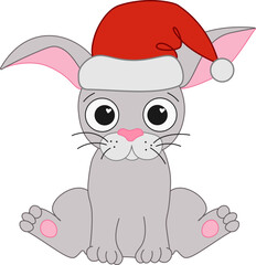 Fototapeta premium Cute Christmas Bunny with Santa Hat graphic line vector Illustration. Chinese new year 2035 Rabbit lunar lantern festival