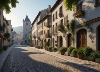 Obraz premium Tranquil Roncesvalles village with traditional Spanish architecture, cultural heritage, Navarre region