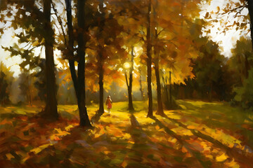 The setting sun in a clearing painting